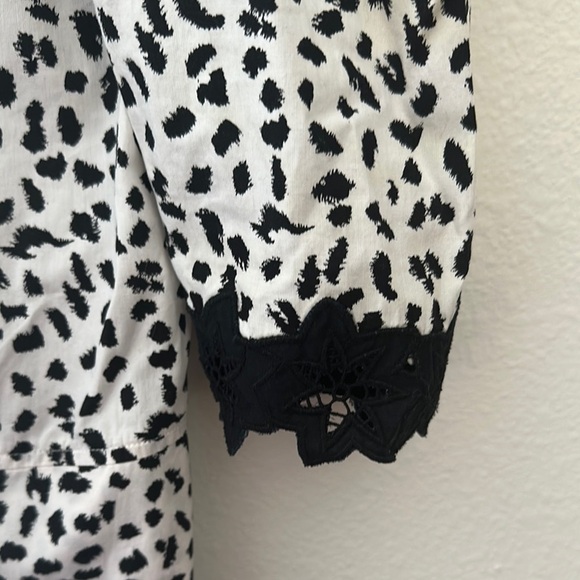Rebecca Taylor Black and White Patterned Dress with Lace Trim - Picture 6 of 10